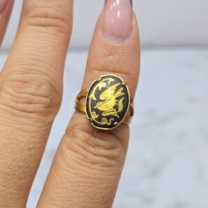 Vintage Damascene Bird Ring Gold Tone Adjustable